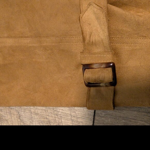 FEW MODA New York Camel Faux Suede Tie Waist Longline Trench Coat | Size M NWOT - Picture 8 of 14